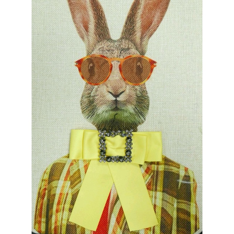 Бант-брошь лимонно-желтого цвета с декором из серых камней и страз