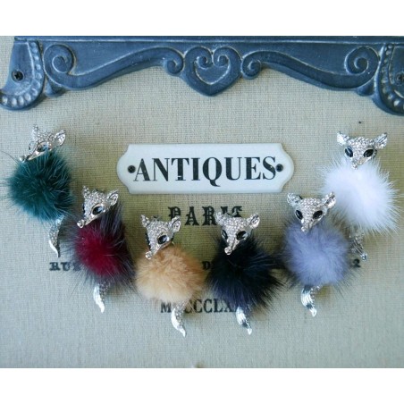 Брошь лисёнок металлическая с мехом норки