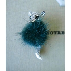 Брошь лисёнок металлическая с мехом норки