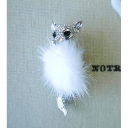 Брошь лисёнок металлическая с мехом норки