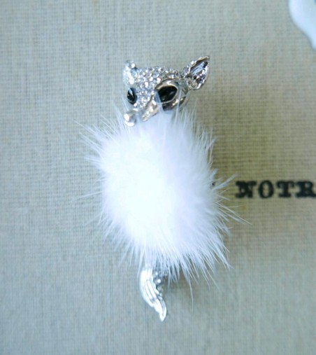 Брошь лисёнок металлическая с мехом норки