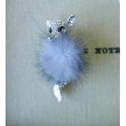 Брошь лисёнок металлическая с мехом норки