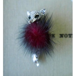 Брошь лисёнок металлическая с мехом норки