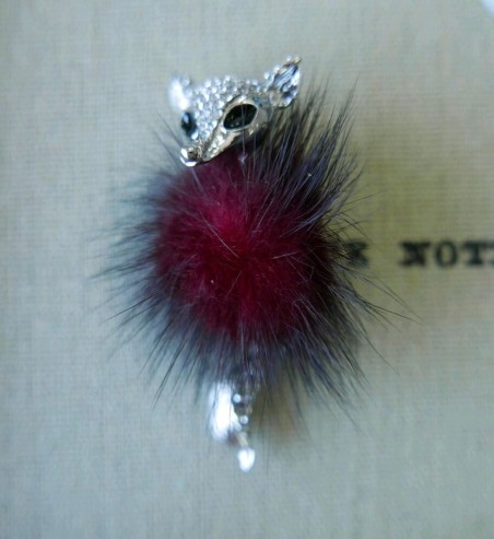 Брошь лисёнок металлическая с мехом норки