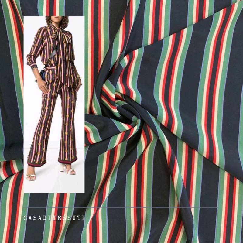 Ткань шелк натуральный черный в полоску