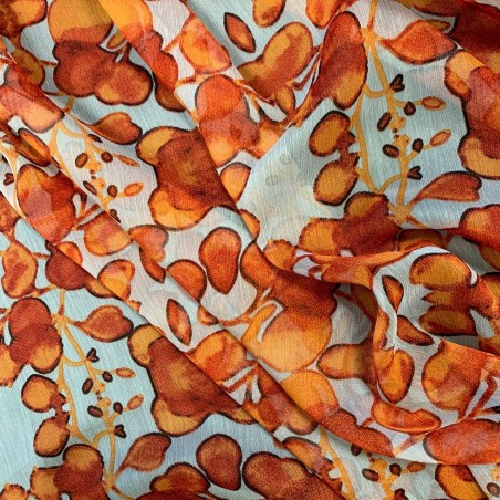 Ткань шифон жатый с ярким растительным принтом