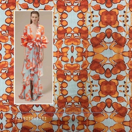 Ткань шифон жатый с ярким растительным принтом