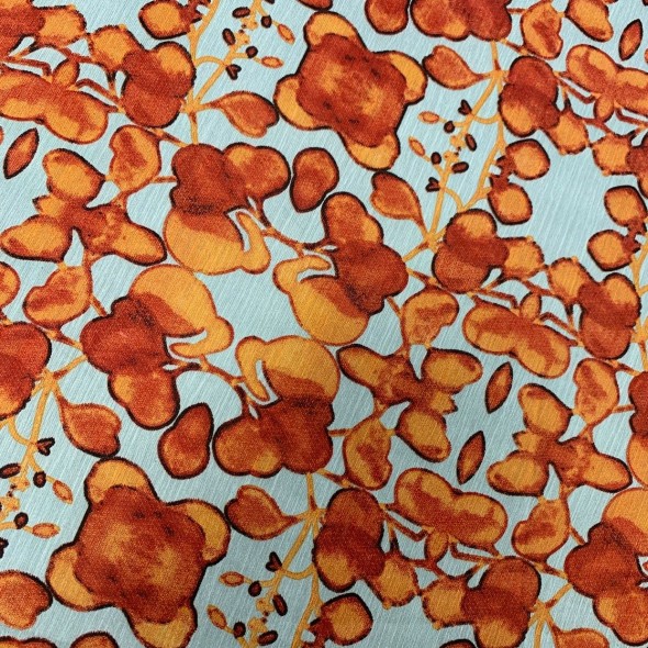 Ткань шифон жатый с ярким растительным принтом