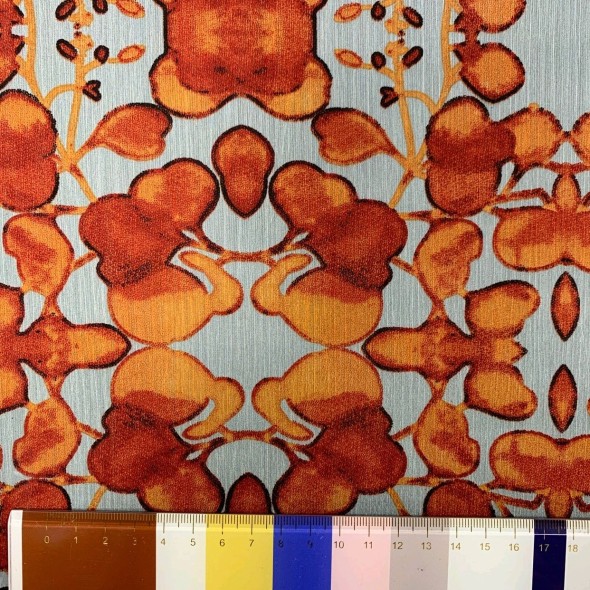 Ткань шифон жатый с ярким растительным принтом