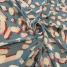 Ткань шифон жатый бирюзового оттенка с абстрактным принтом
