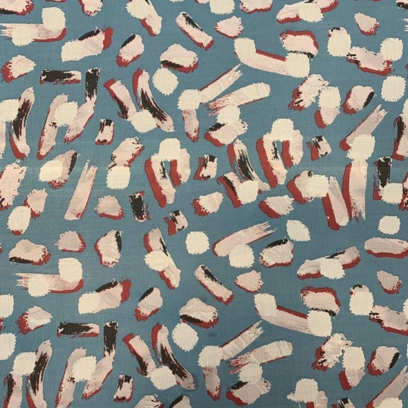 Ткань шифон жатый бирюзового оттенка с абстрактным принтом