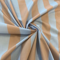 Ткань хлопок в широкую полоску в бежево-голубых тонах