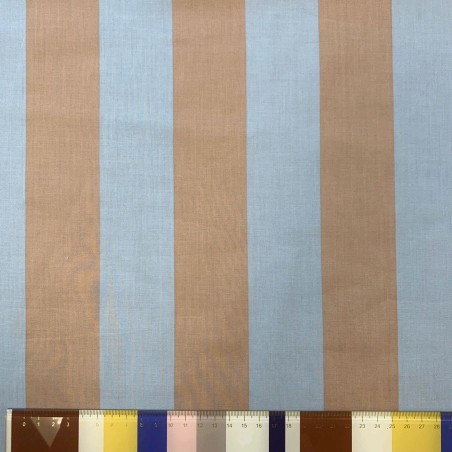 Ткань хлопок в широкую полоску в бежево-голубых тонах
