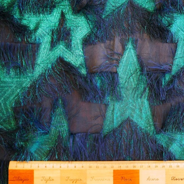 Ткань шифон тёмно-синий с изумрудными звездами