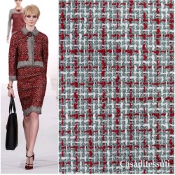 Ткань твид серый с добавлением красных и молочных нитей