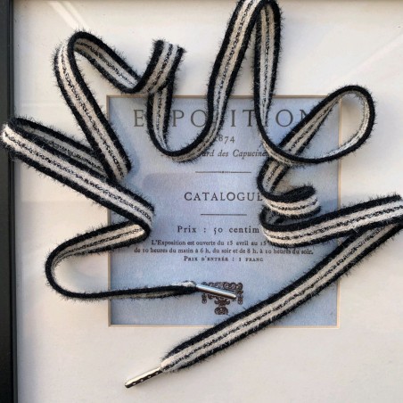 Шнурки полосатые для спортивной одежды черные с серебристым люрексом