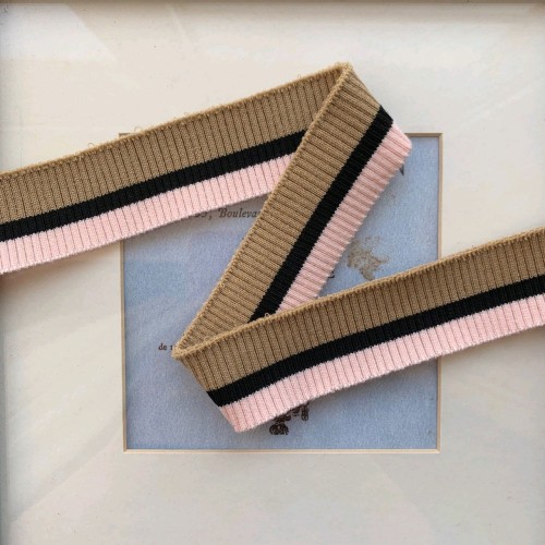 Подвязы трикотажные бежево-розовые с чёрной полоской в центре