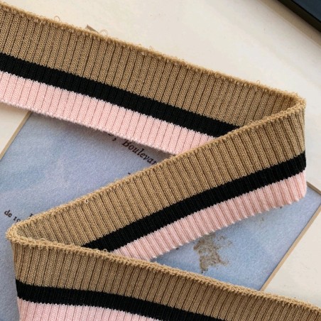 Подвязы трикотажные бежево-розовые с чёрной полоской в центре