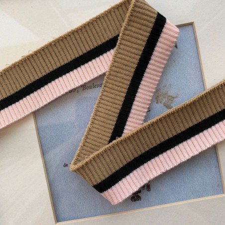 Подвязы трикотажные бежево-розовые с чёрной полоской в центре