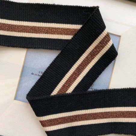 Подвязы трикотажные чёрные с бронзовой и молочными полосками