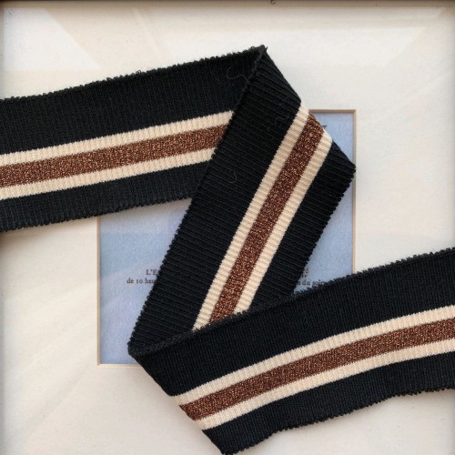 Подвязы трикотажные чёрные с бронзовой и молочными полосками 2