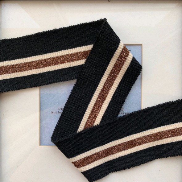 Подвязы трикотажные чёрные с бронзовой и молочными полосками