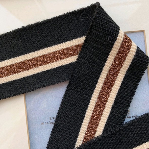 Подвязы трикотажные чёрные с бронзовой и молочными полосками