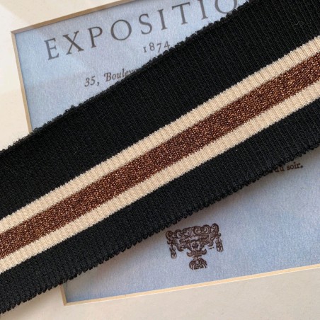 Подвязы трикотажные чёрные с бронзовой и молочными полосками