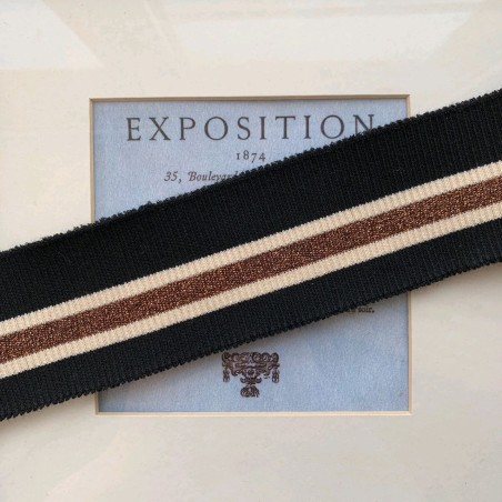 Подвязы трикотажные чёрные с бронзовой и молочными полосками