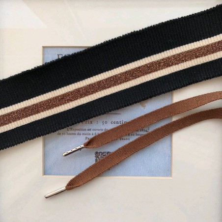 Подвязы трикотажные чёрные с бронзовой и молочными полосками