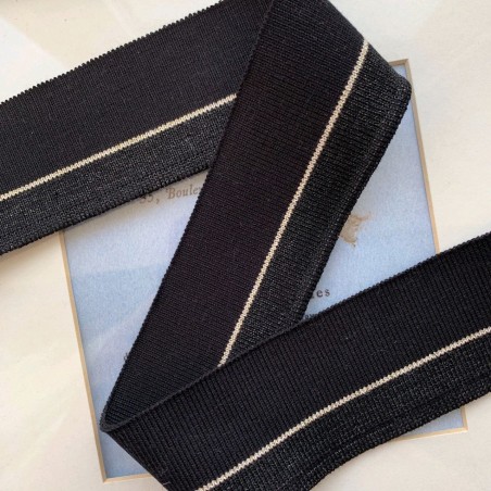 Подвязы чёрные с блестящей полоской в тон и золотой полоской в центре