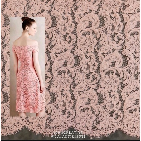 Ткань кружево персиково-розовое с фестонным краем