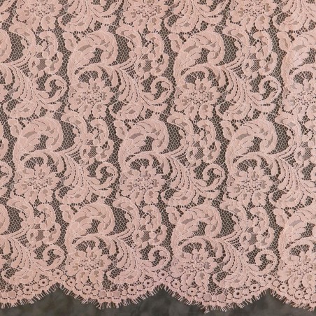 Ткань кружево персиково-розовое с фестонным краем
