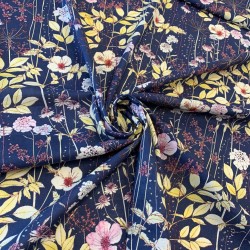 Ткань хлопок синего цвета с цветочным принтом
