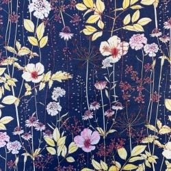 Ткань хлопок синего цвета с цветочным принтом