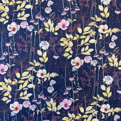 Ткань хлопок синего цвета с цветочным принтом