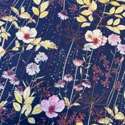 Ткань хлопок синего цвета с цветочным принтом