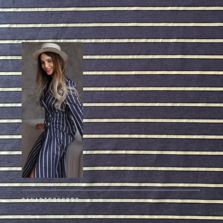 Летний полосатый деним в горизонтальную полупрозрачную полоску из органзы