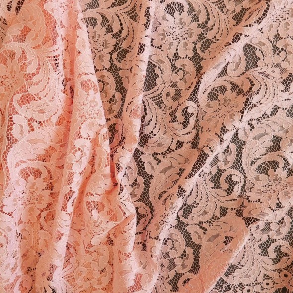Ткань кружево персиково-розовое с фестонным краем