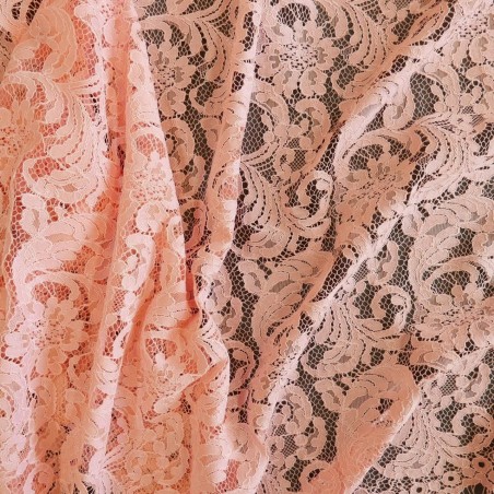 Ткань кружево персиково-розовое с фестонным краем