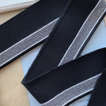 Трикотажные подвязы чёрного цвета с ажурной серебристой и белыми полосками