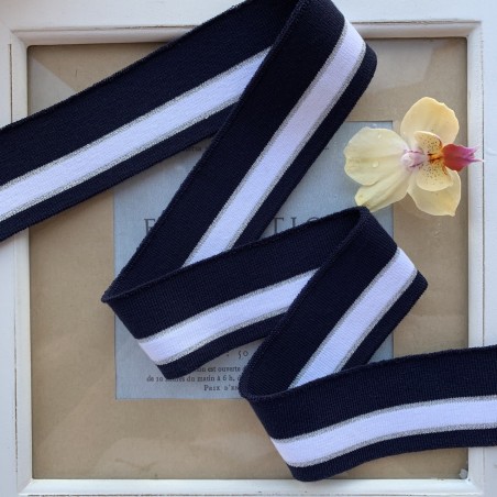 Трикотажные подвязы синего цвета с белой и серебристой полосками