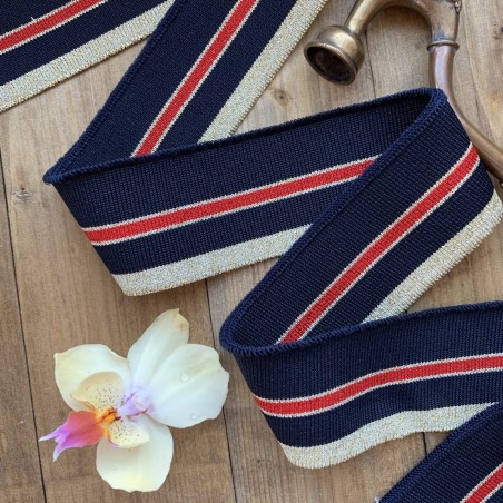 Трикотажные подвязы темно-синего цвета с красной и золотистыми полосками