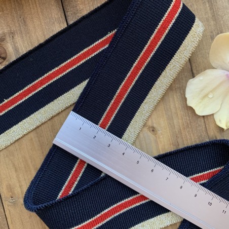 Трикотажные подвязы темно-синего цвета с красной и золотистыми полосками