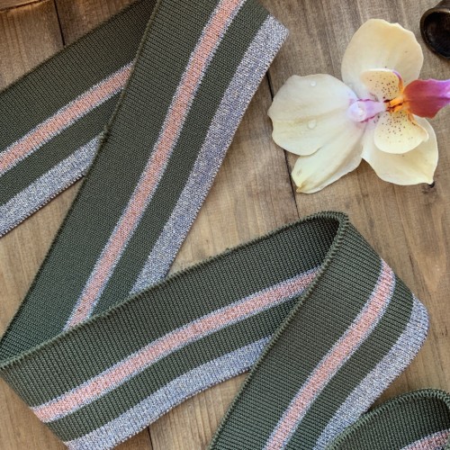 Трикотажные подвязы цвета хаки с бронзовыми полосками