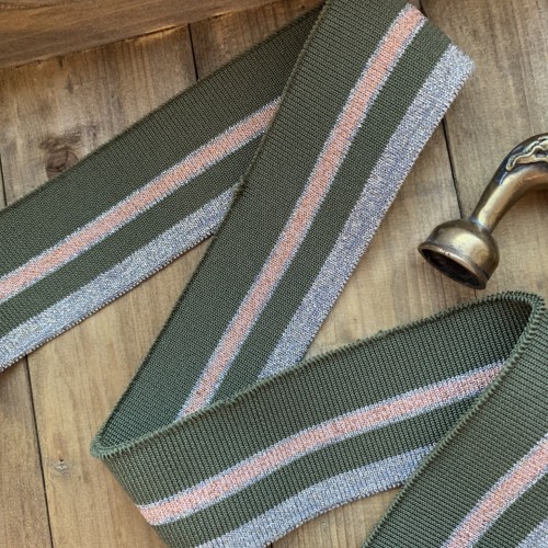 Трикотажные подвязы цвета хаки с бронзовыми полосками 2