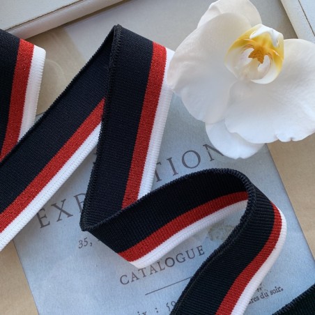 Трикотажные подвязы темно-синего цвета с красной и белой полосками