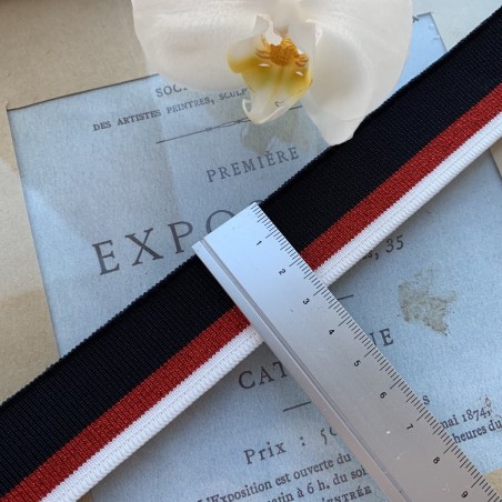 Трикотажные подвязы темно-синего цвета с красной и белой полосками