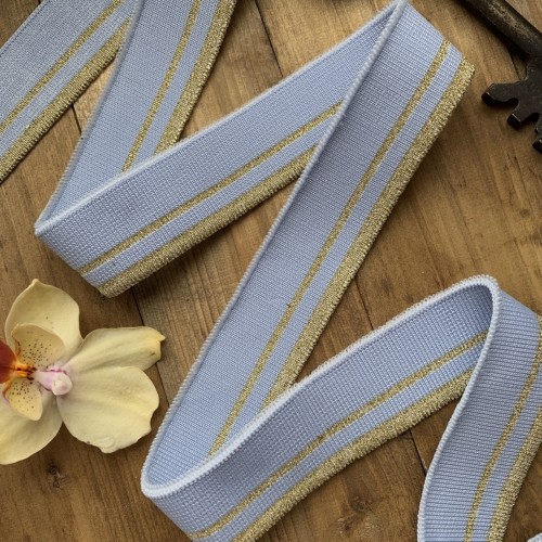 Трикотажные подвязы нежного голубого оттенка с золотистыми полосками 2