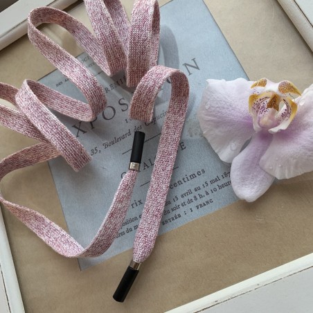 Шнурки трикотажные,мягкие,молочные с розовым люрексом